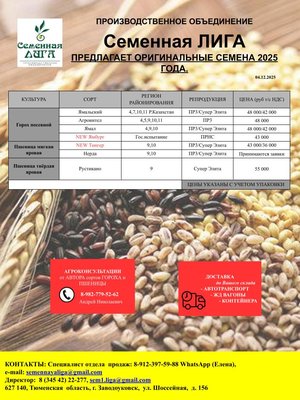 Продаём семена пшеницы гороха овса ячменя